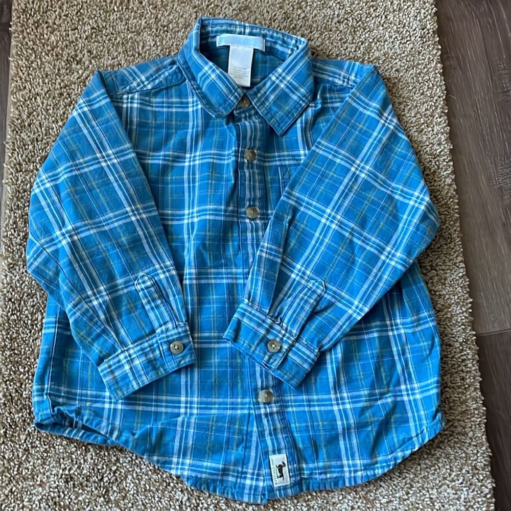 JANIE AND JACK Button Down Blue Plaid Dress shirt 2T
